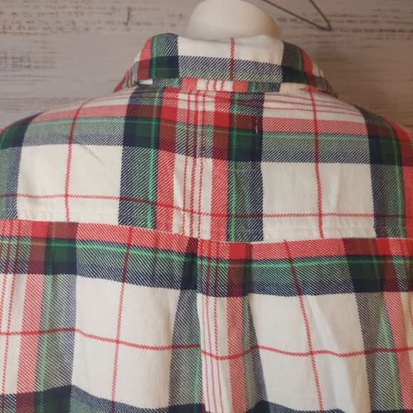 NWT Womans Aerie White/Red/Green Plaid Flannel Pajama Top - Picture 7 of 14